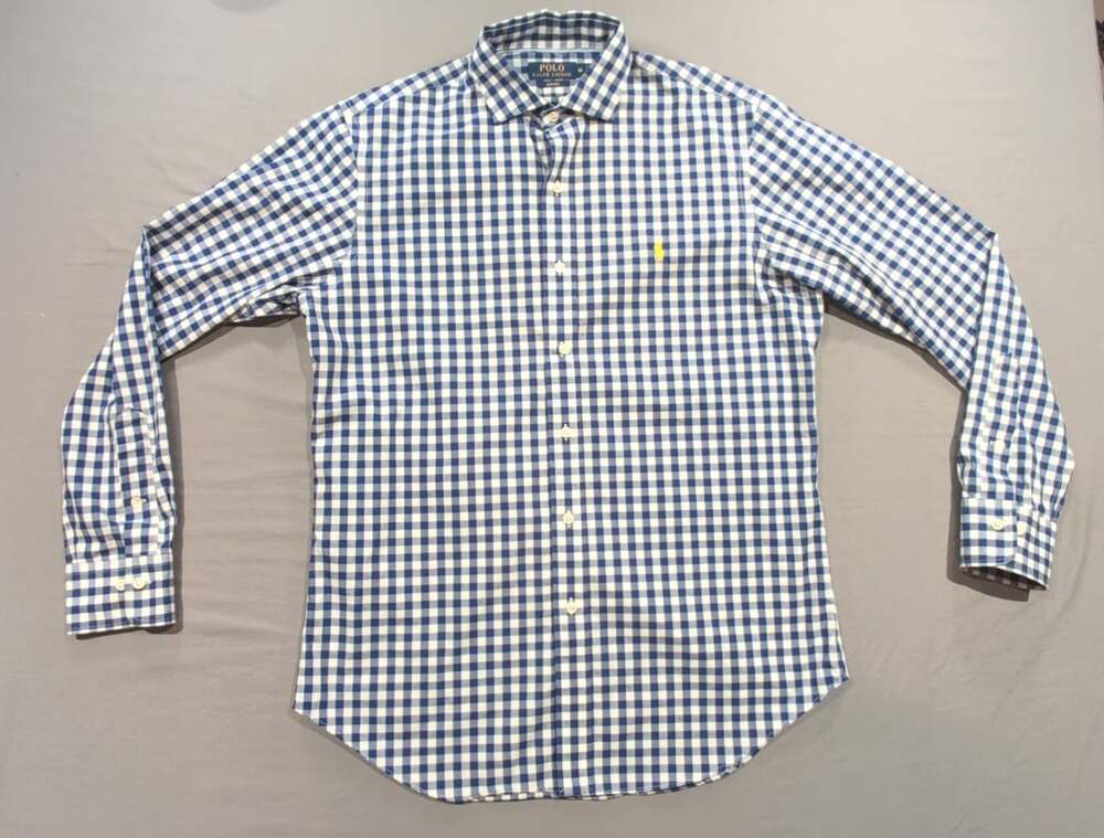 Polo Ralph Lauren Gingham Non-Iron Shirt Size M Blue White Plaid